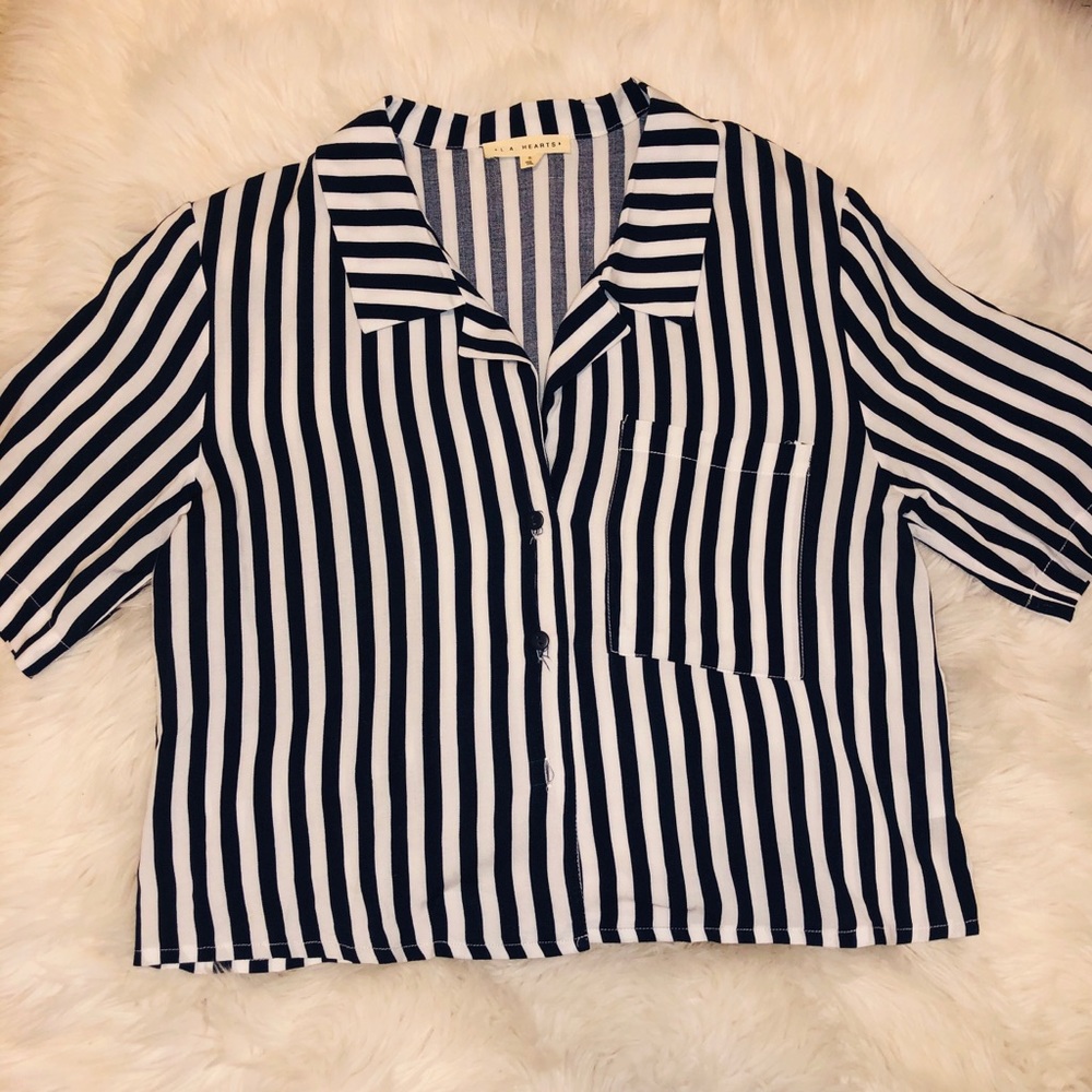 LA Hearts - Navy & White Striped Blouse